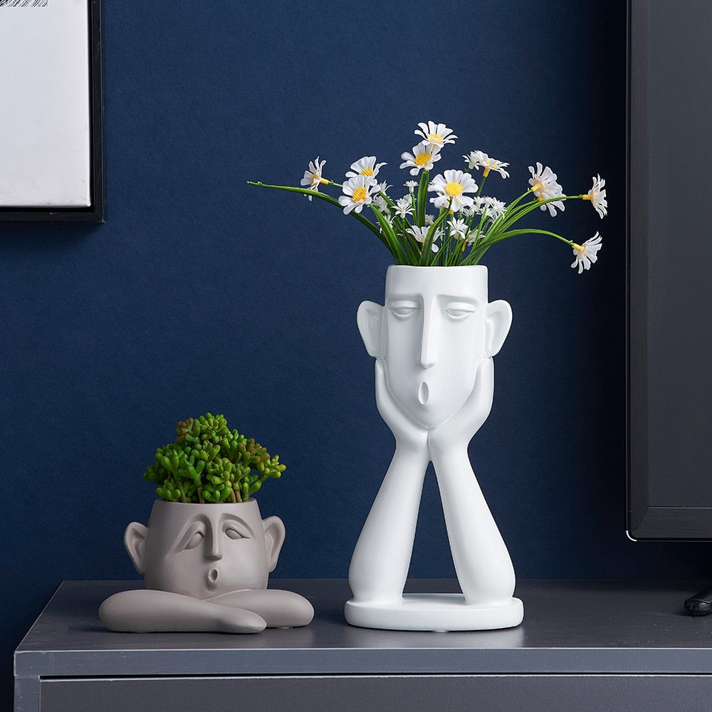 Abstract Human Face Resin Flower Pot